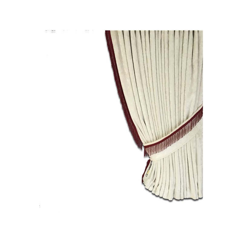LKW Gardinen Vorhänge Frontscheibenborde Verkleidung Weiß Troddeln SCANIA Rot